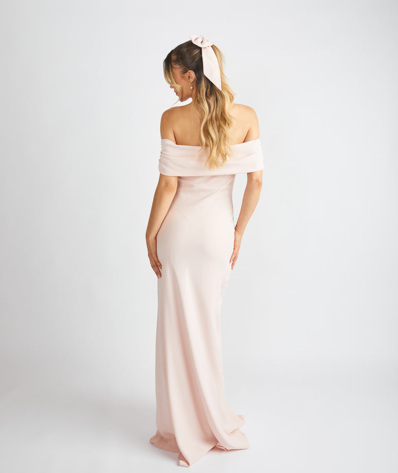 Bardot Gathered Crepe Bridesmaid Dress - Blush