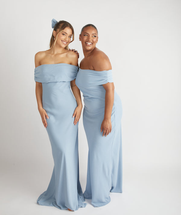 Bardot Gathered Crepe Bridesmaid Dress - Pale Blue