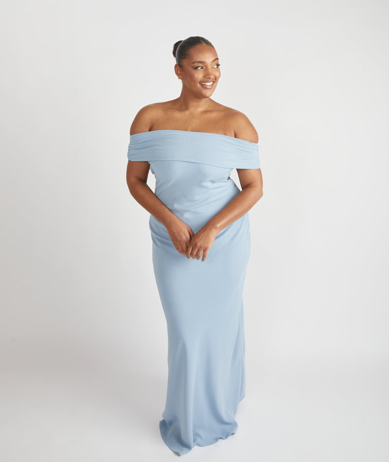 Bardot Gathered Crepe Bridesmaid Dress - Pale Blue