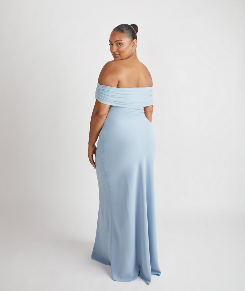 Bardot Gathered Crepe Bridesmaid Dress - Pale Blue