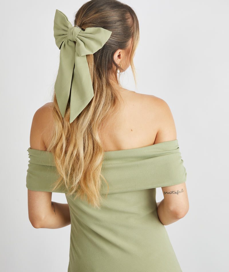 Bardot Gathered Crepe Bridesmaid Dress - Sage