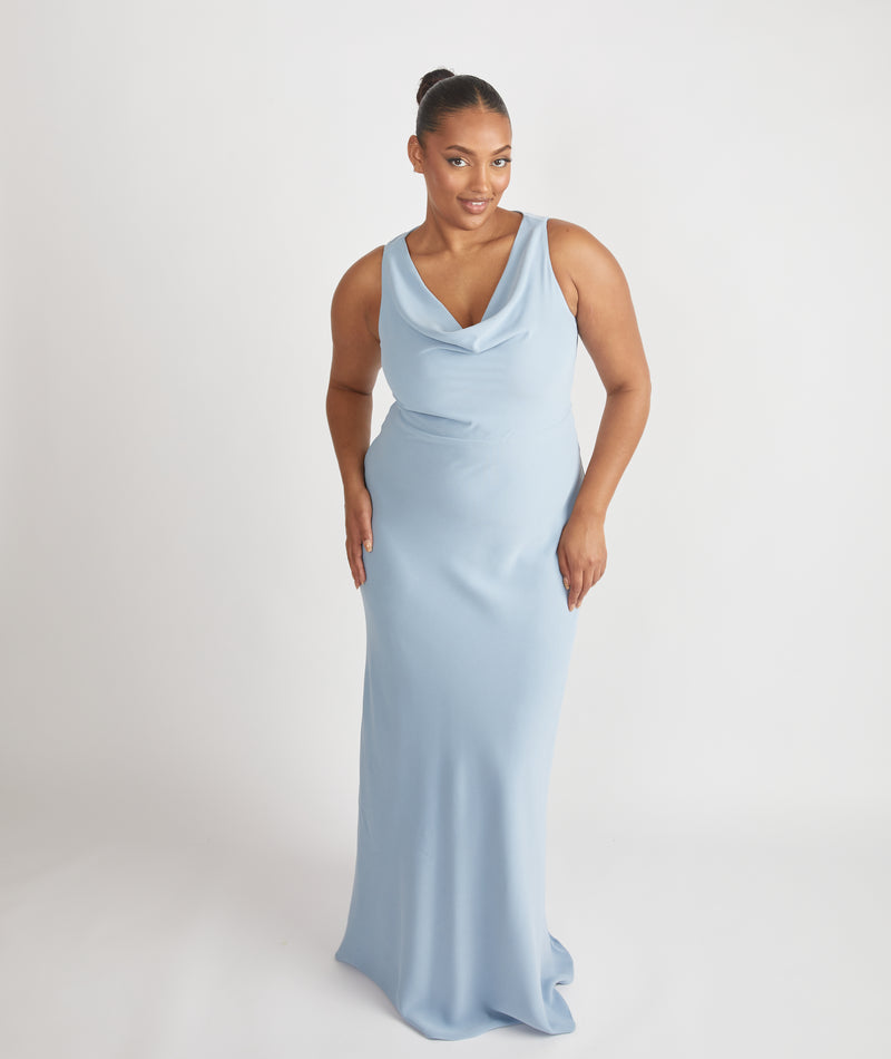 Cowl Front Crepe Bridesmaid Dress - Pale Blue