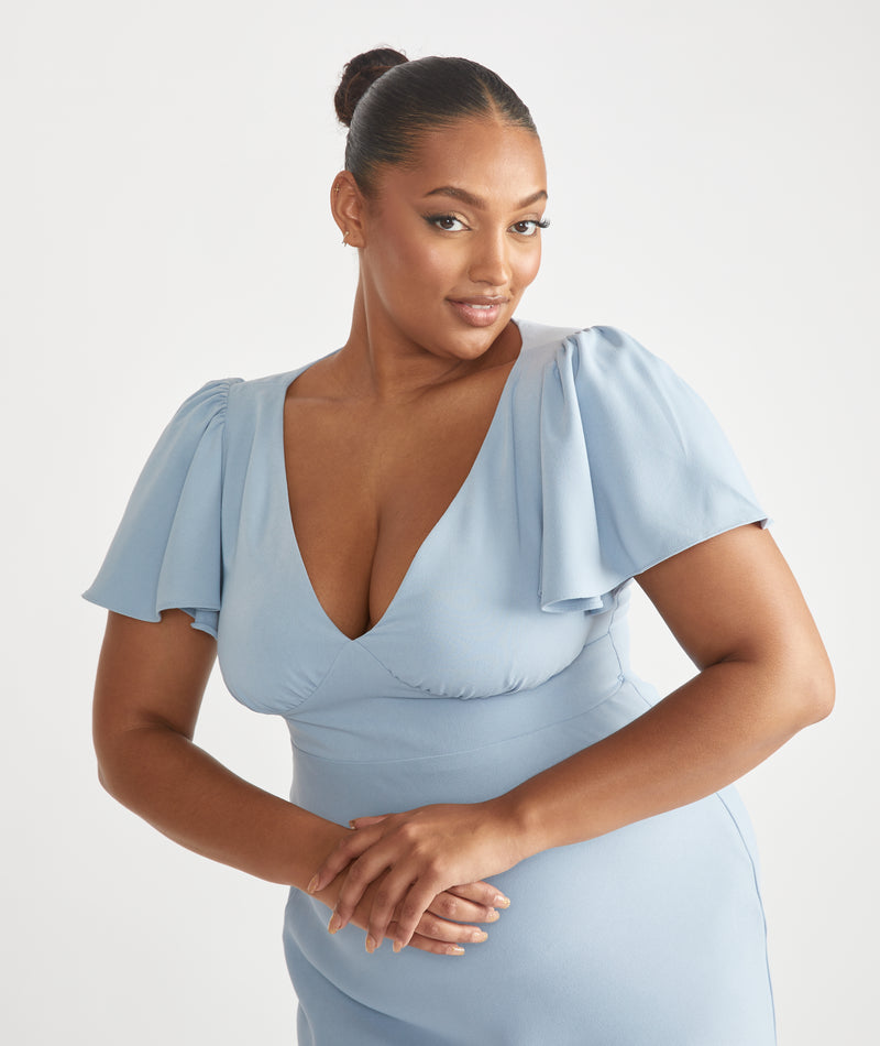 Flutter Sleeve Crepe Bridesmaid Dress - Pale Blue