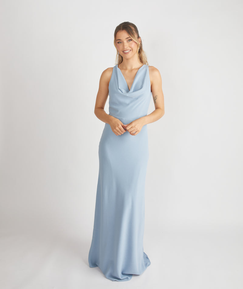 Cowl Front Crepe Bridesmaid Dress - Pale Blue