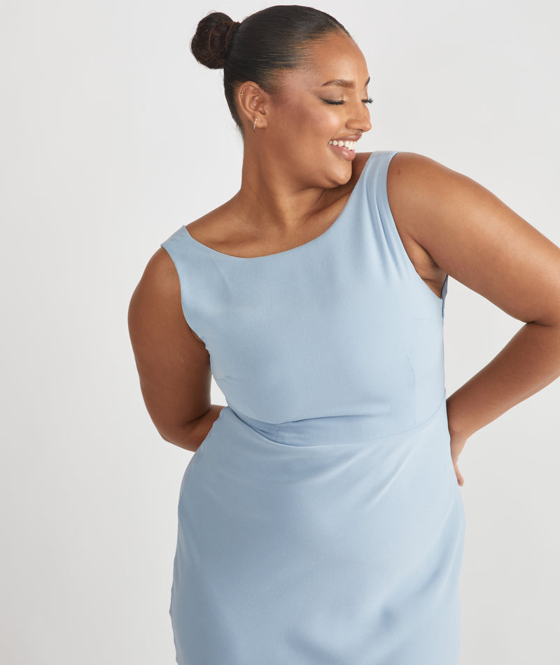 Cowl Back Crepe Bridesmaid Dress - Pale Blue