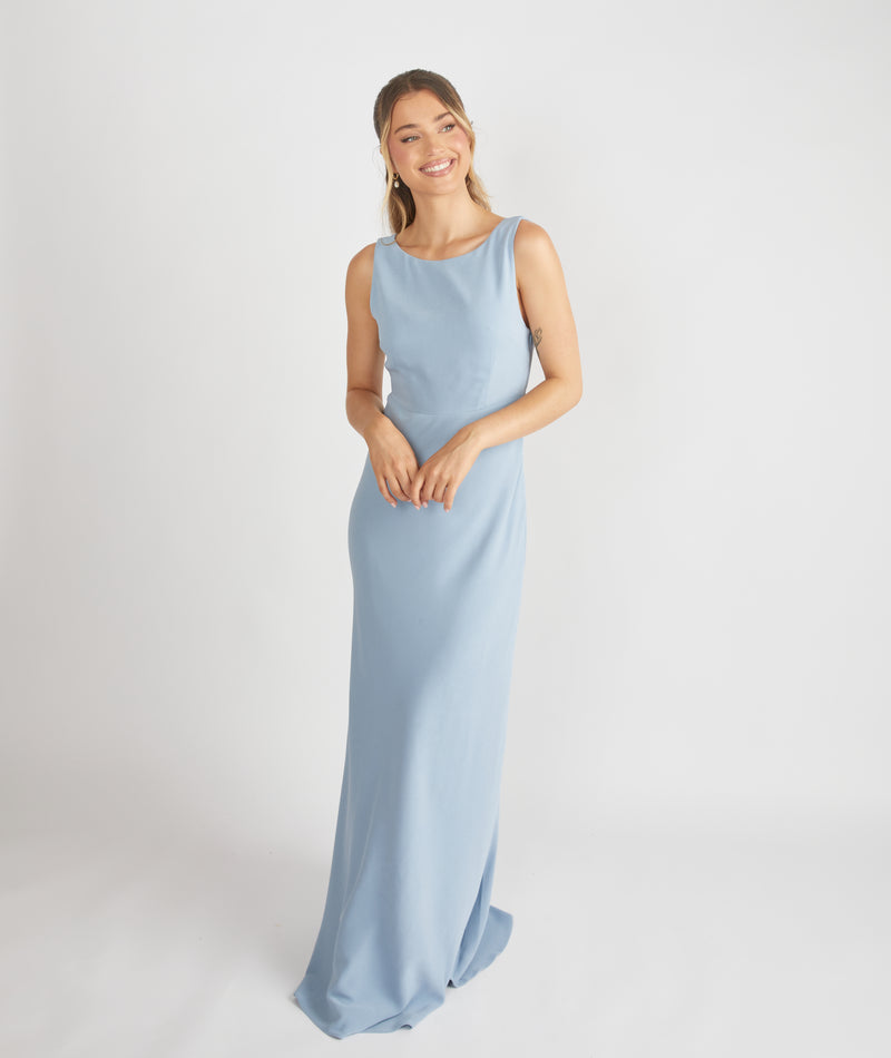 Cowl Back Crepe Bridesmaid Dress - Pale Blue