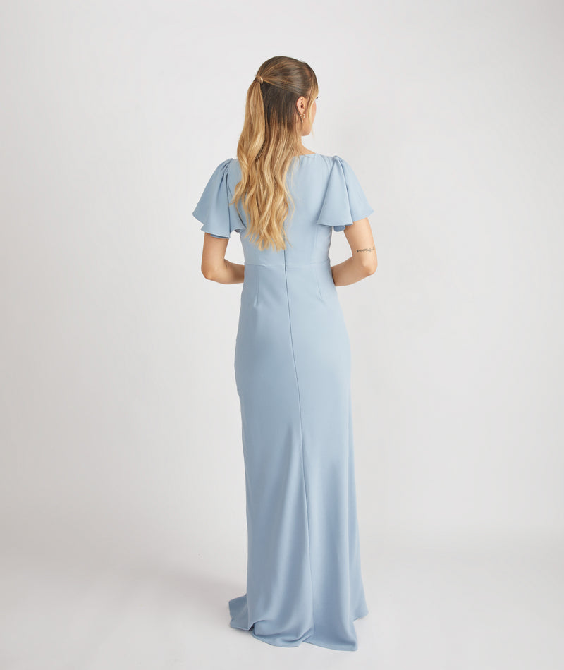 Flutter Sleeve Crepe Bridesmaid Dress - Pale Blue