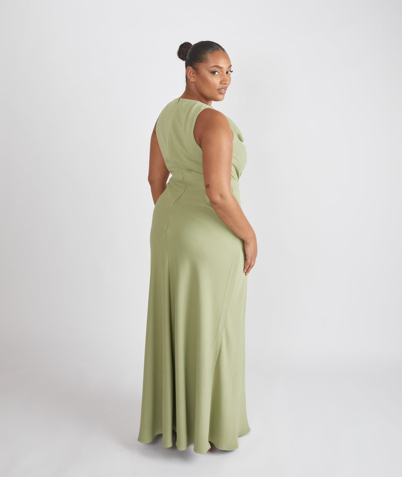 Cowl Front Crepe Bridesmaid Dress - Sage