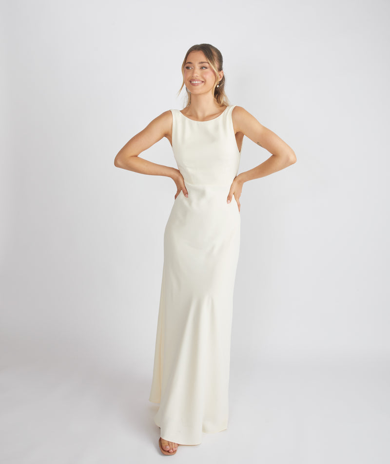 Cowl Back Crepe Bridesmaid Dress - Almond