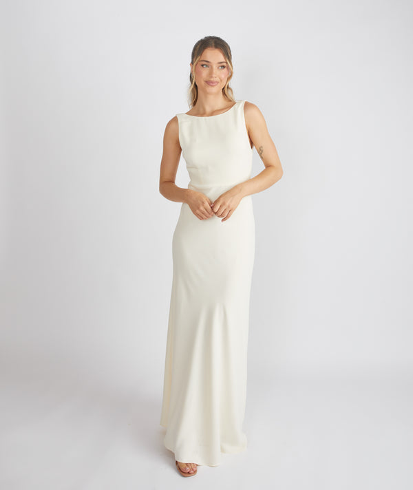 Cowl Back Crepe Bridesmaid Dress - Almond