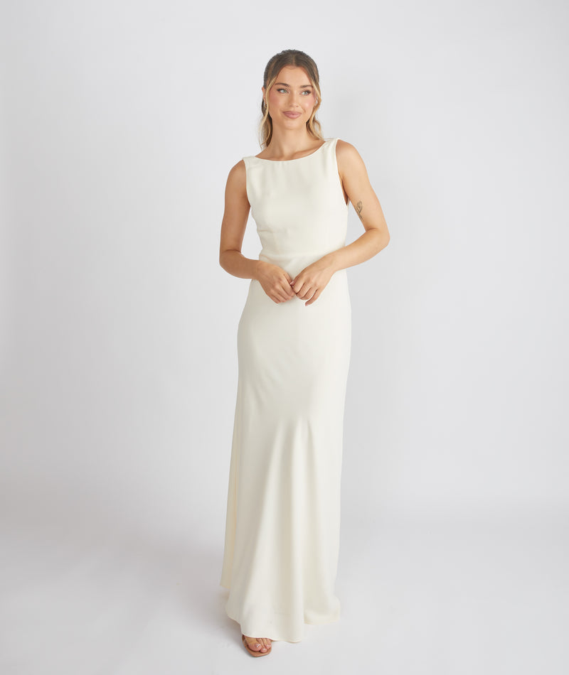 Cowl Back Crepe Bridesmaid Dress - Almond