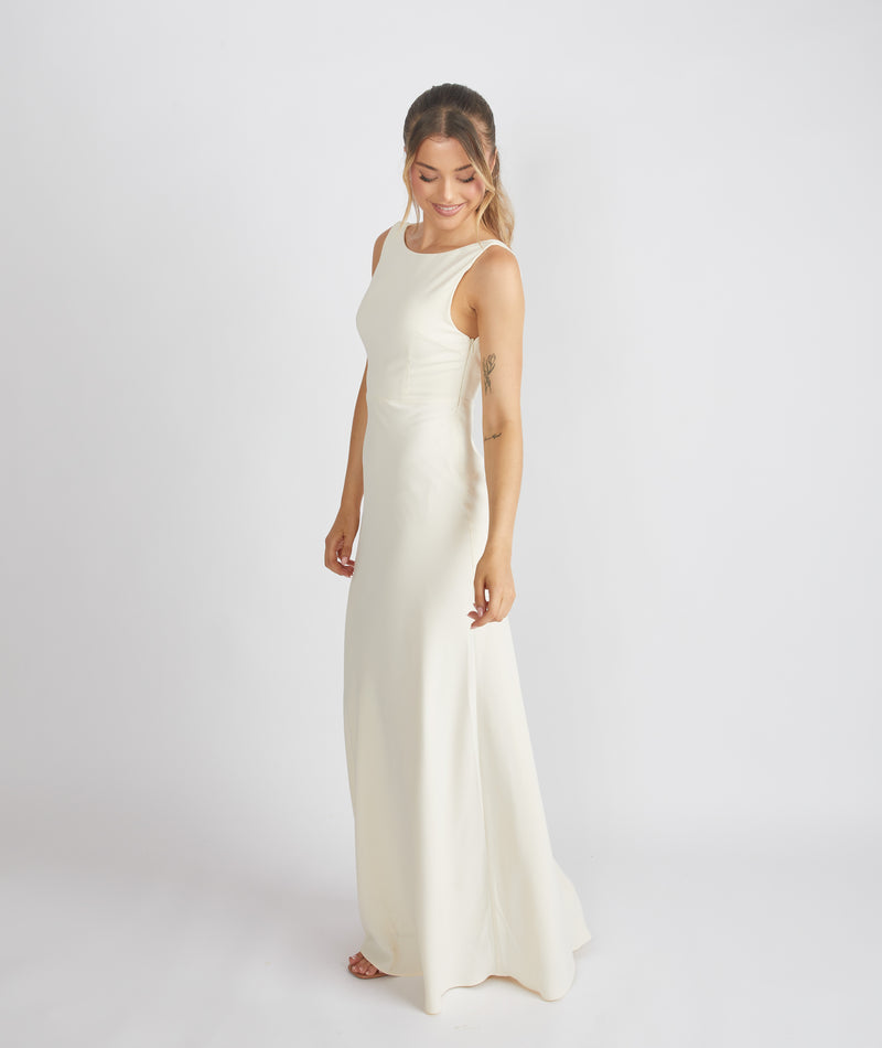 Cowl Back Crepe Bridesmaid Dress - Almond