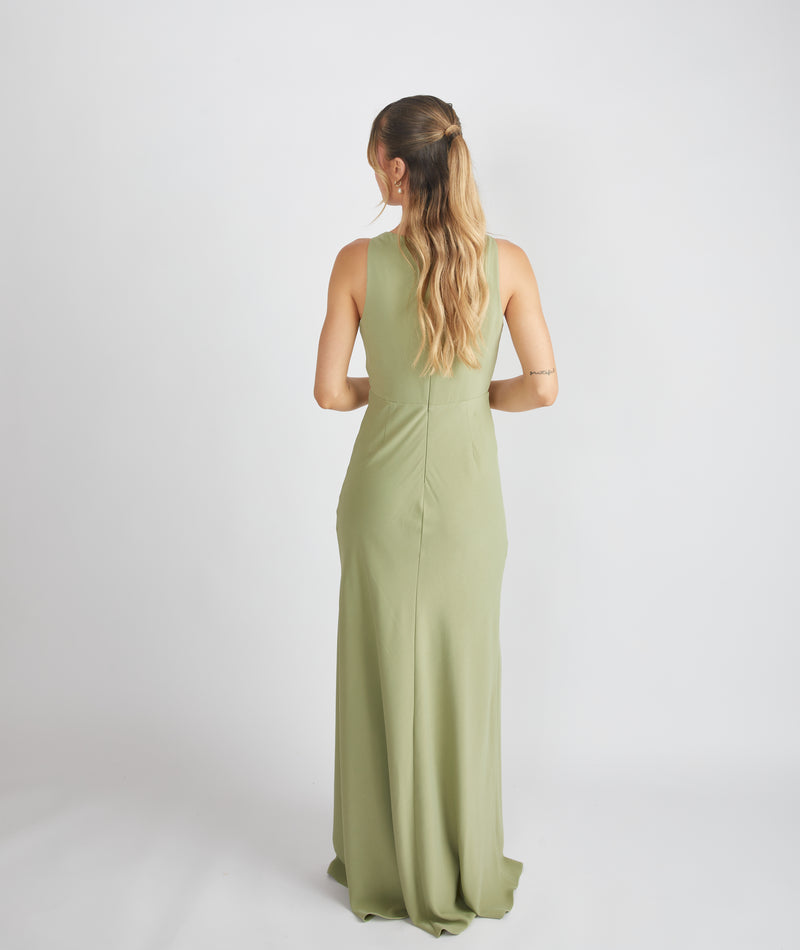 Cowl Front Crepe Bridesmaid Dress - Sage