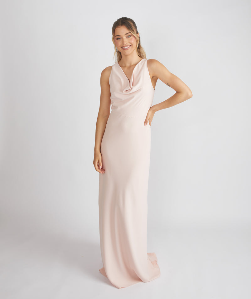 Cowl Front Crepe Bridesmaid Dress - Blush