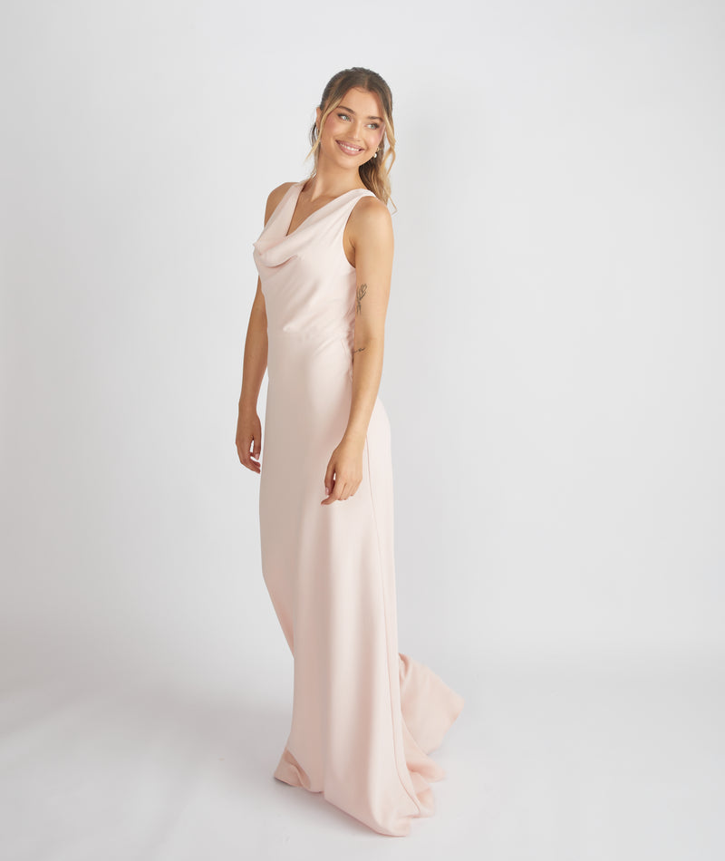 Cowl Front Crepe Bridesmaid Dress - Blush