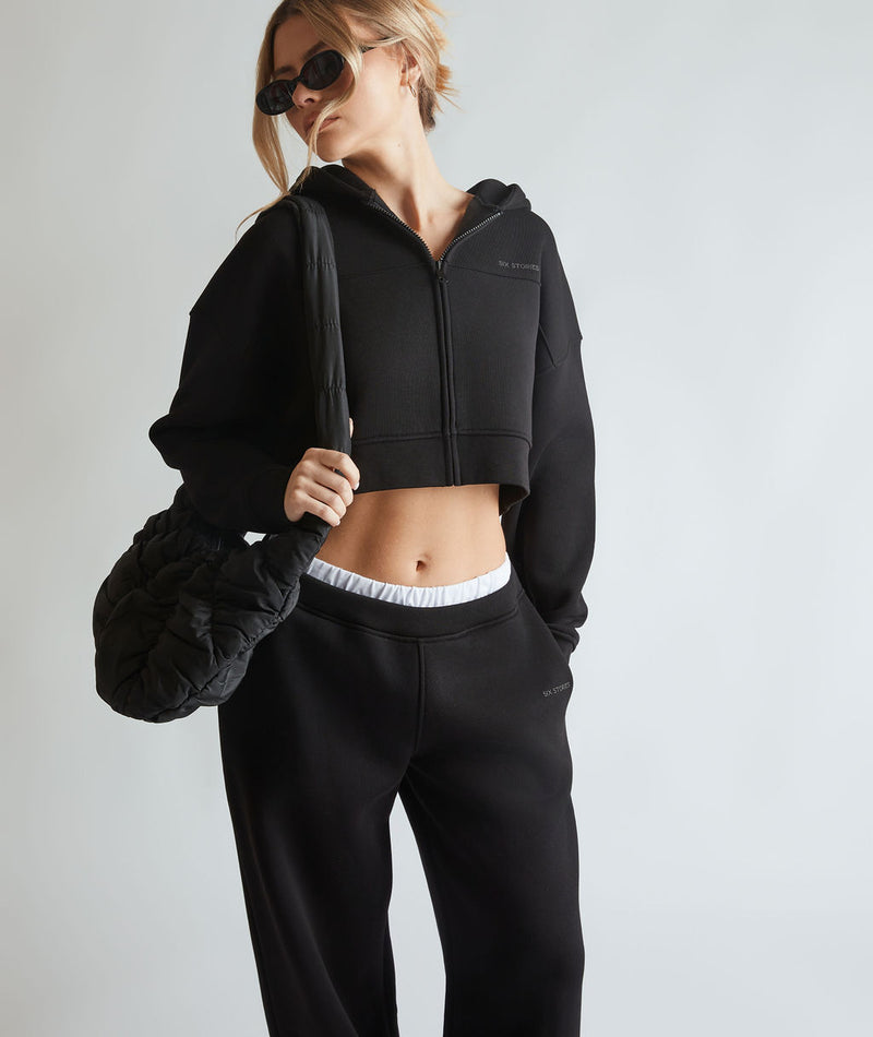 Cropped Zip Through Hoodie Black