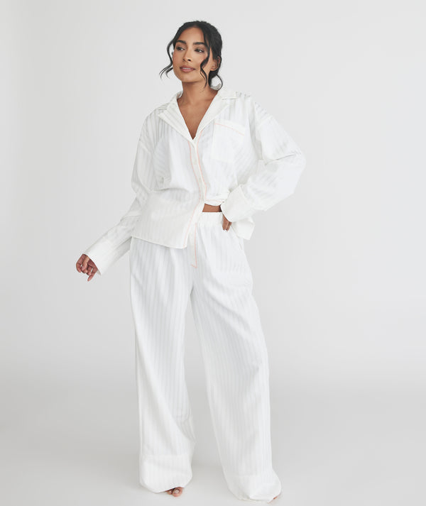 Textured Trim Pyjama Trousers - White