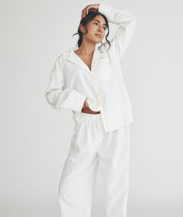 Textured Trim Button Down Pyjama Top - White