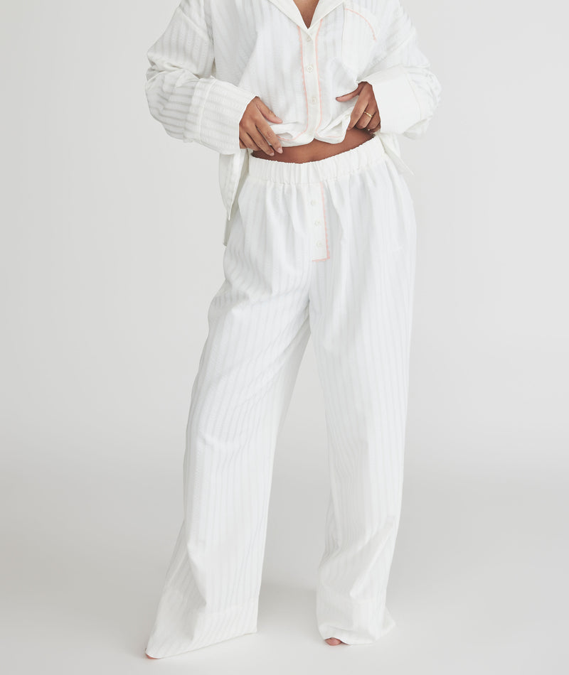 Textured Trim Pyjama Trousers - White