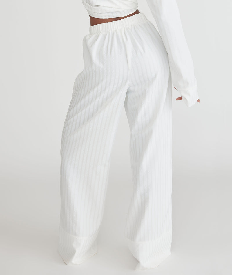 Textured Trim Pyjama Trousers - White