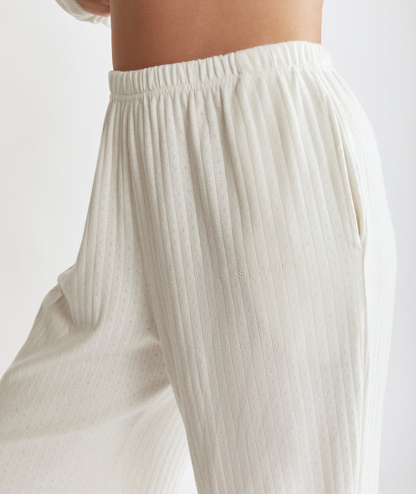 Pointelle Wide Leg Pyjama Trousers - Coconut