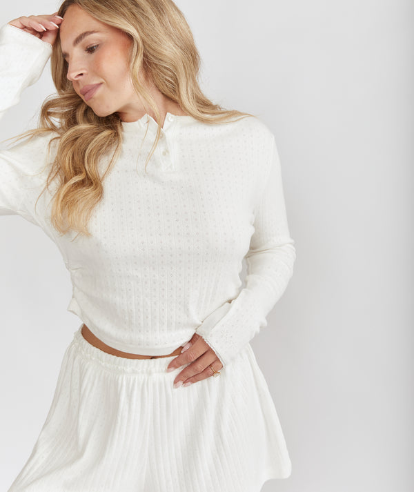 Pointelle Long Sleeve Pyjama Top - Coconut