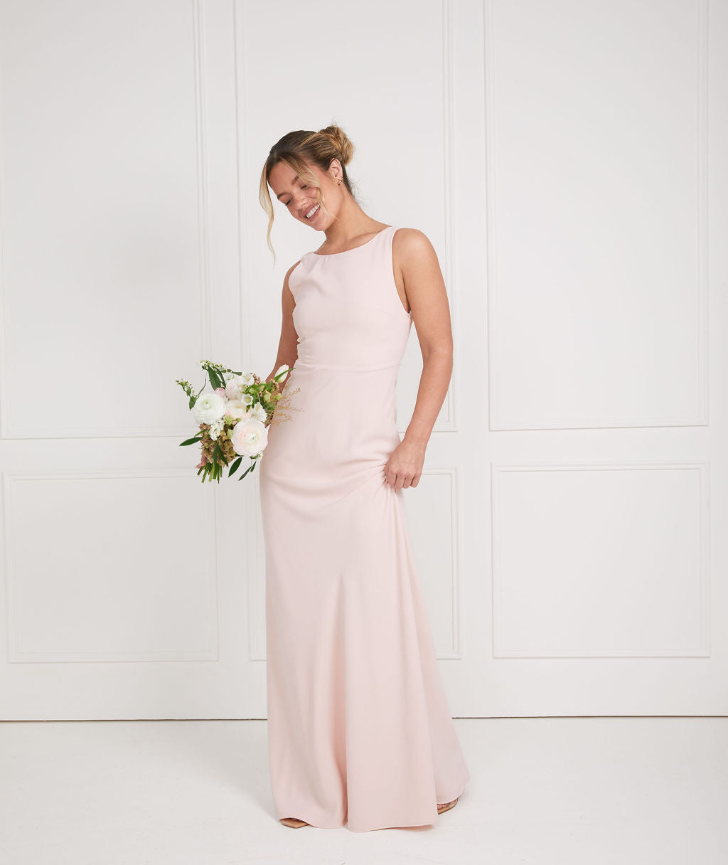 Cowl Back Crepe Bridesmaid Dress Blush Six Stories 