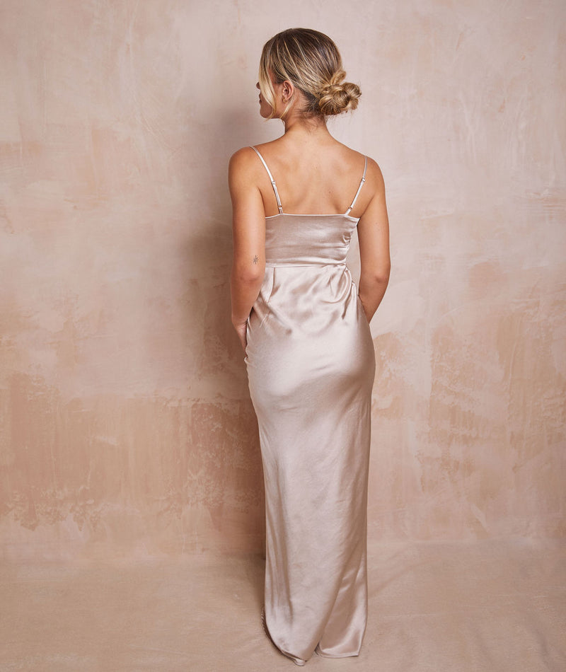 Cami Cowl Front Satin Bridesmaid Dress - Oyster