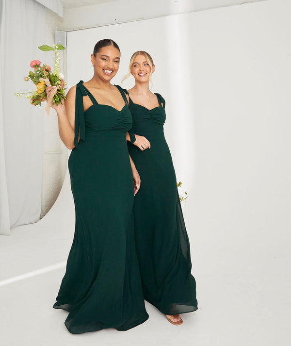 Bow Tie Shoulder Chiffon Bridesmaid Dress - Emerald Info