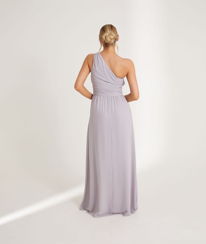 One Shoulder Pleated Chiffon Bridesmaid Dress - Lilac