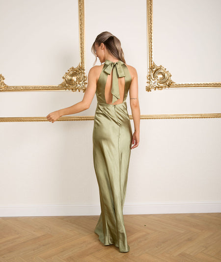 Halter Neck Satin Bridesmaid Dress - Moss Green | Six Stories