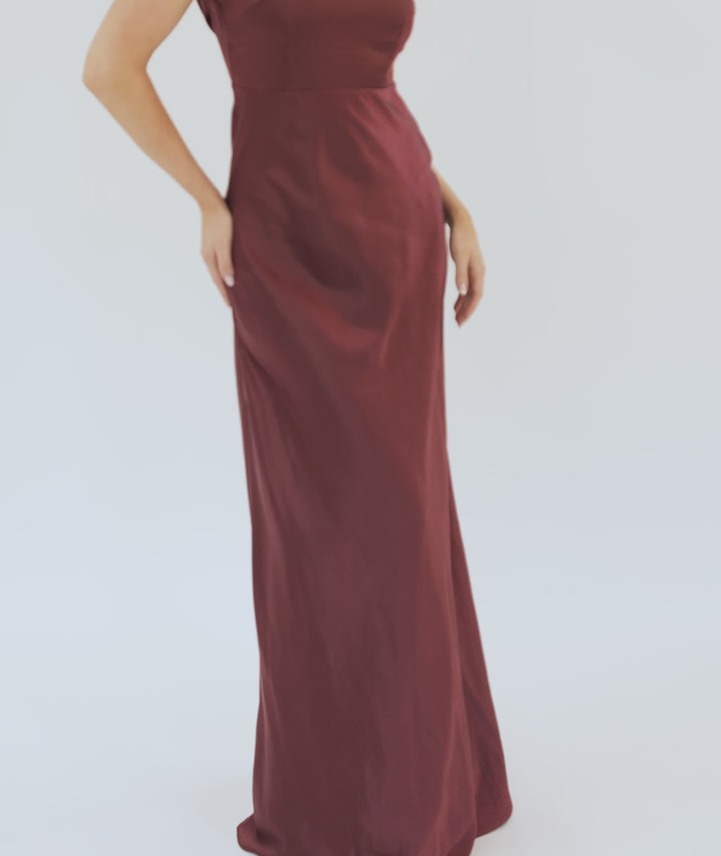 Cowl Back Satin Bridesmaid Dress - Deep Wine