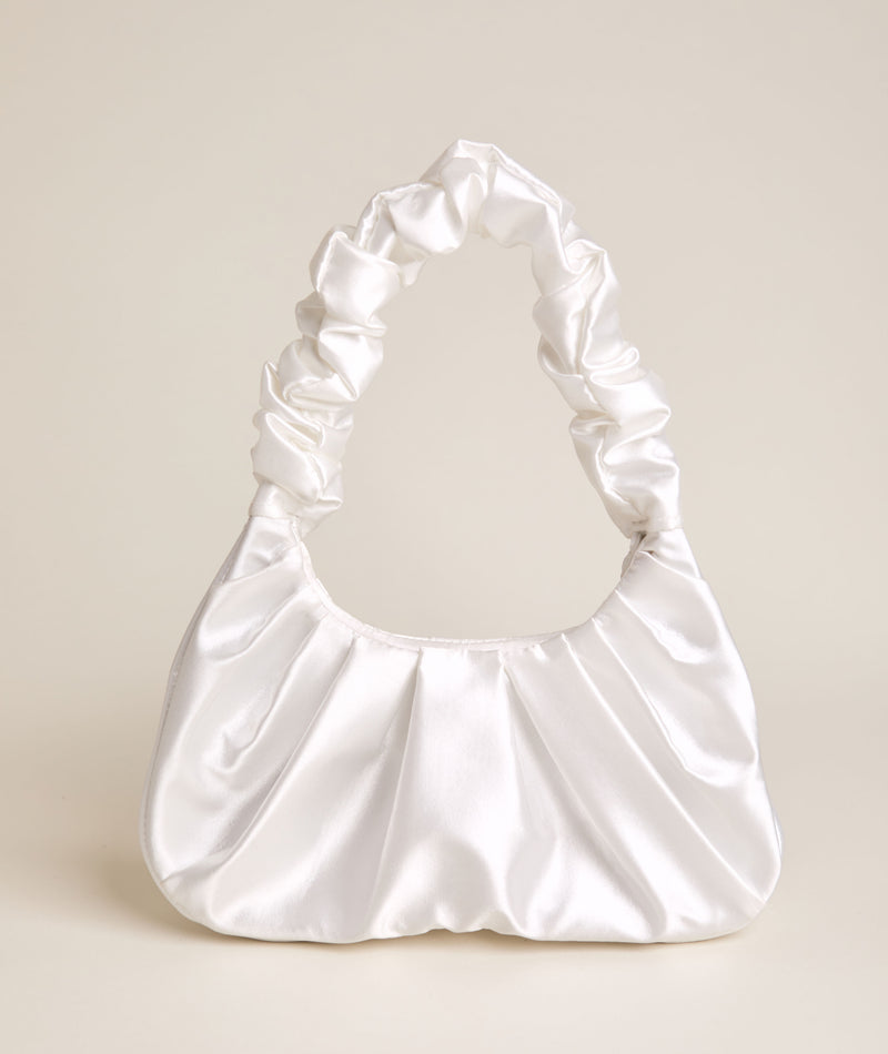Satin Ruched Bridal Bag - White | Six Stories