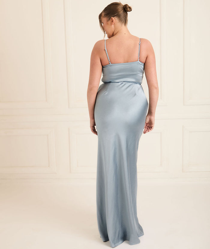 Cami Cowl Front Satin Bridesmaid Dress - Dusty Blue – Six Stories